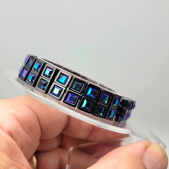 Vtg Givenchy Double Row Blue AB Gun Metal Tennis Bracelet Unisex Japan Classy - Picture 8 of 11